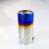 Vertical view of Exhaust Tip 70mm Bolt-on Stainless Steel roasted blue Straight cut Rolled Tip B15